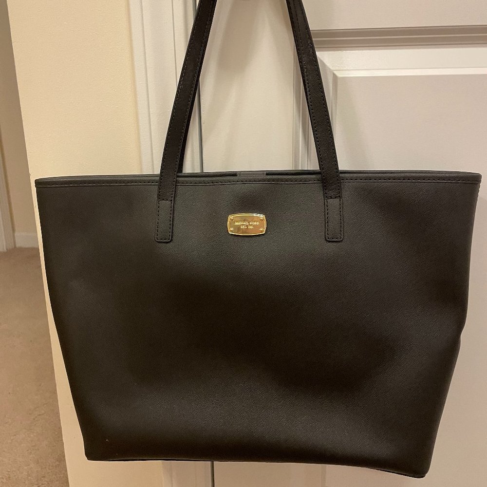 EUC Michael Kors Black Leather Tote Bag Jet Set Travel Luggage 35s6gtvt2l